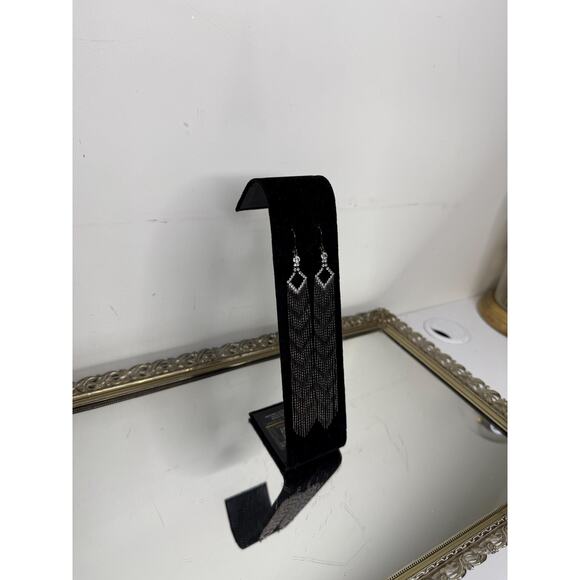 Vintage Dark Silvertone Tassle Dangle Earrings with Reinstones - Picture 9 of 9